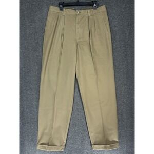 VTG Tommy Hilfiger The Tradition Pant Men 36x32 Khaki Twill Pleat Cuffs Y2K